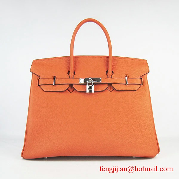 Hermes Birkin 35cm Tendon Veins Leather Bag Orange Silver Hardware